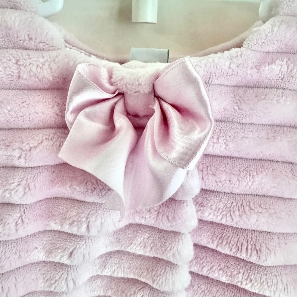 Little Me Pink Faux‎ Fur Ribbed Jacket Toddler Girl 2T Satin Bow Coat
